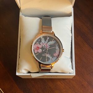 Nine West Black and Gold Floral Watch
